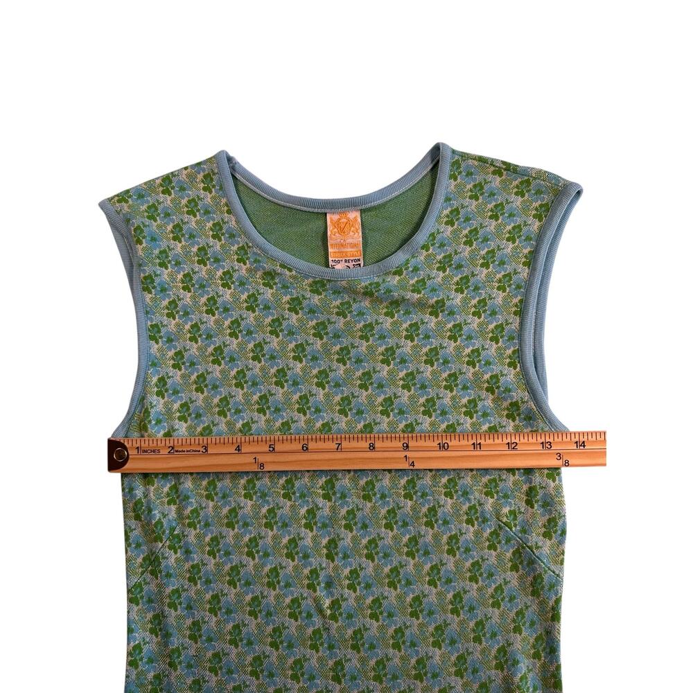 Vintage 70s Green Floral Knit Dress Sleeveless Mod Retro St. Patrick’s Day Ready - Picture 4 of 5